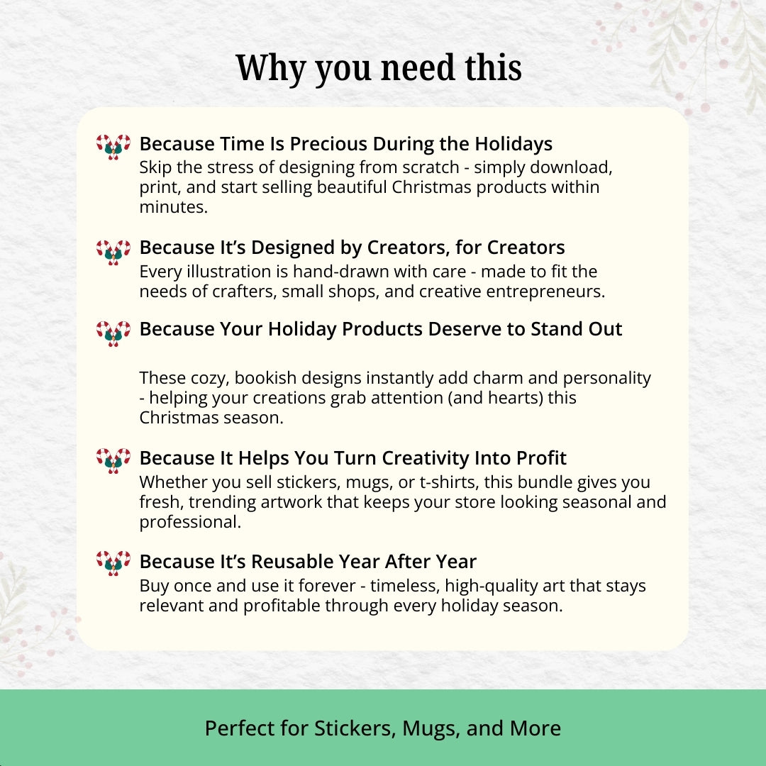 Christmas Bookish PNG Bundle – Cozy Book Lover Clipart Set