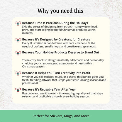 Christmas Bookish PNG Bundle – Cozy Book Lover Clipart Set