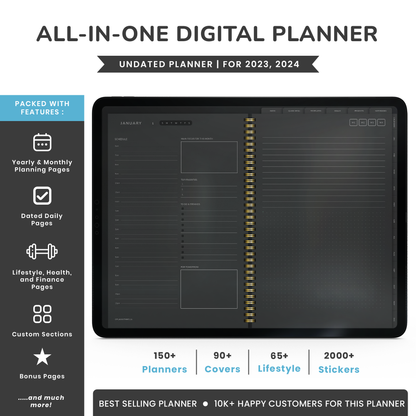 Dark Mode Digital Planner, Goodnotes Planner, iPad Planner, Notability Planner, Dated Digital Planner, 2023 2024 Undated Planner