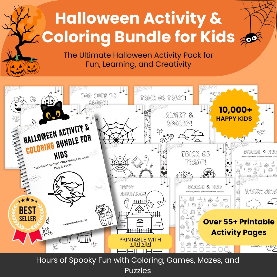 Halloween Activity & Coloring Bundle for Kids – 55+ Fun Learning Pages