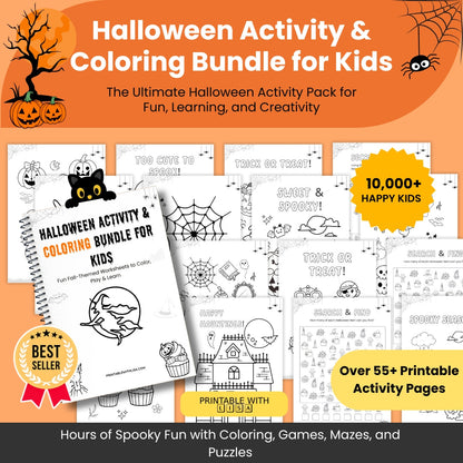 Halloween Activity & Coloring Bundle for Kids – 55+ Fun Learning Pages