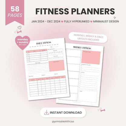 Fitness Planner Bundle Printable, Workout Planner, Weekly Fitness, Weight Loss Tracker, Daily Fitness, Letter