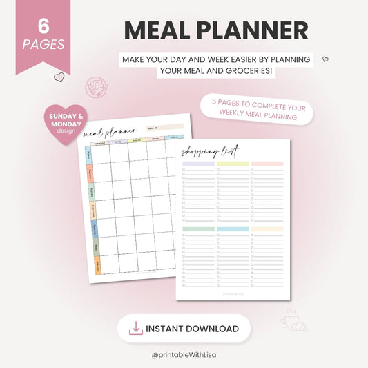 Meal Planner Printable, Meal Tracker, Food Journal