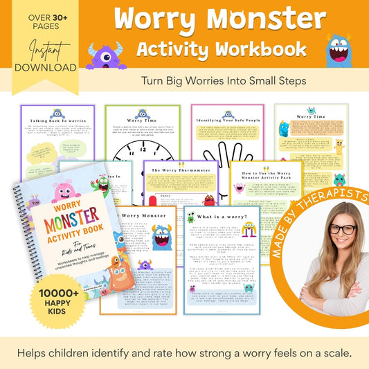 Worry Monster Activity Workbook for Kids – Turn Big Worries Into Small Steps | 30+ Printable Pages to Support Emotional Regulation