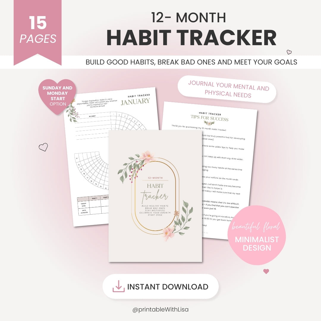 Circle Daily Habit Tracker – 12-Month Watercolor Habit Planner for Goal Tracking