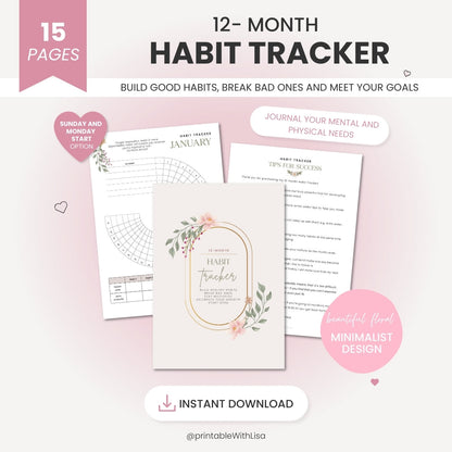 Circle Daily Habit Tracker – 12-Month Watercolor Habit Planner for Goal Tracking