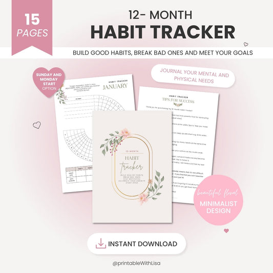 Circle Daily Habit Tracker – 12-Month Watercolor Habit Planner for Goal Tracking