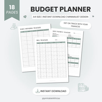 Budget Planner Printable, Finance Planner, Monthly Budget, Weekly Budget, Budget Template