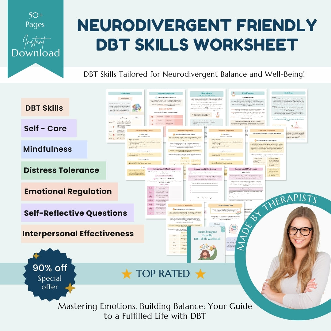 Neurodivergent Friendly DBT Skills, DBT Worksheets, DBT, Emotional Regulation, Neurodivergent, Autism, bpd, therapy worksheets, borderline