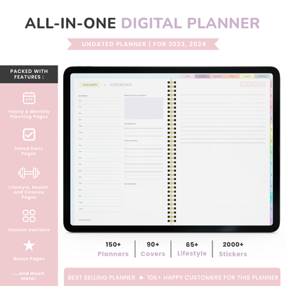 Digital Planner, Goodnotes Planner, iPad Planner, Notability Planner, Dated Digital Planner, 2023 2024 Undated Planner - RAINBOW