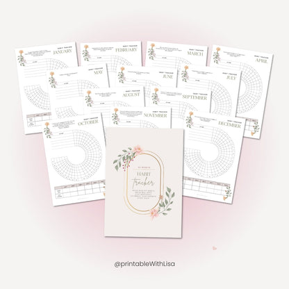 Circle Daily Habit Tracker – 12-Month Watercolor Habit Planner for Goal Tracking