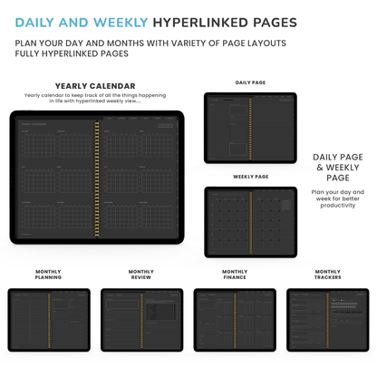 Dark Mode Digital Planner, Goodnotes Planner, iPad Planner, Notability Planner, Dated Digital Planner, 2023 2024 Undated Planner
