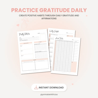 Gratitude Journal Printable Bundle, Wellness Planner, Mindfulness Journal, Self Care Planner, Manifest Your Dreams, Law of Attraction