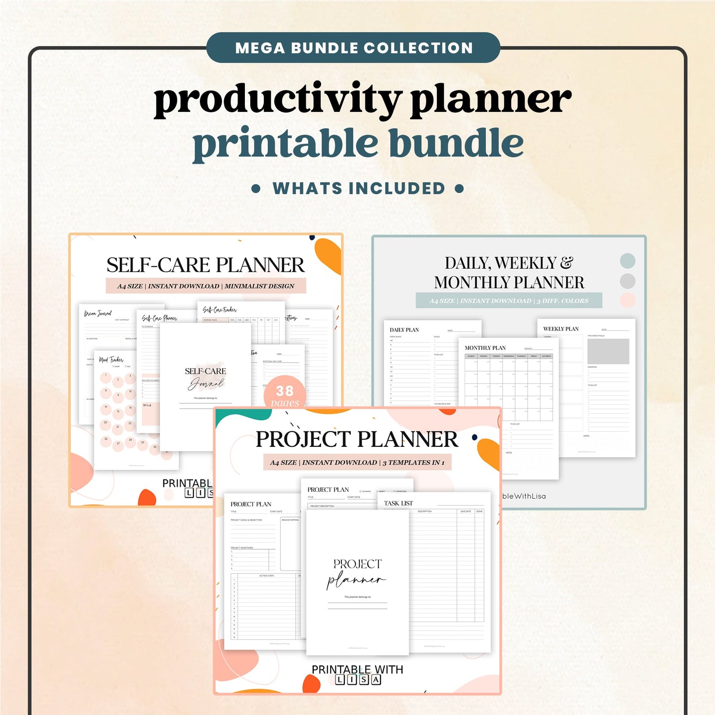 Productivity Planner Printable Bundle - PRINTABLEWITHLisa
