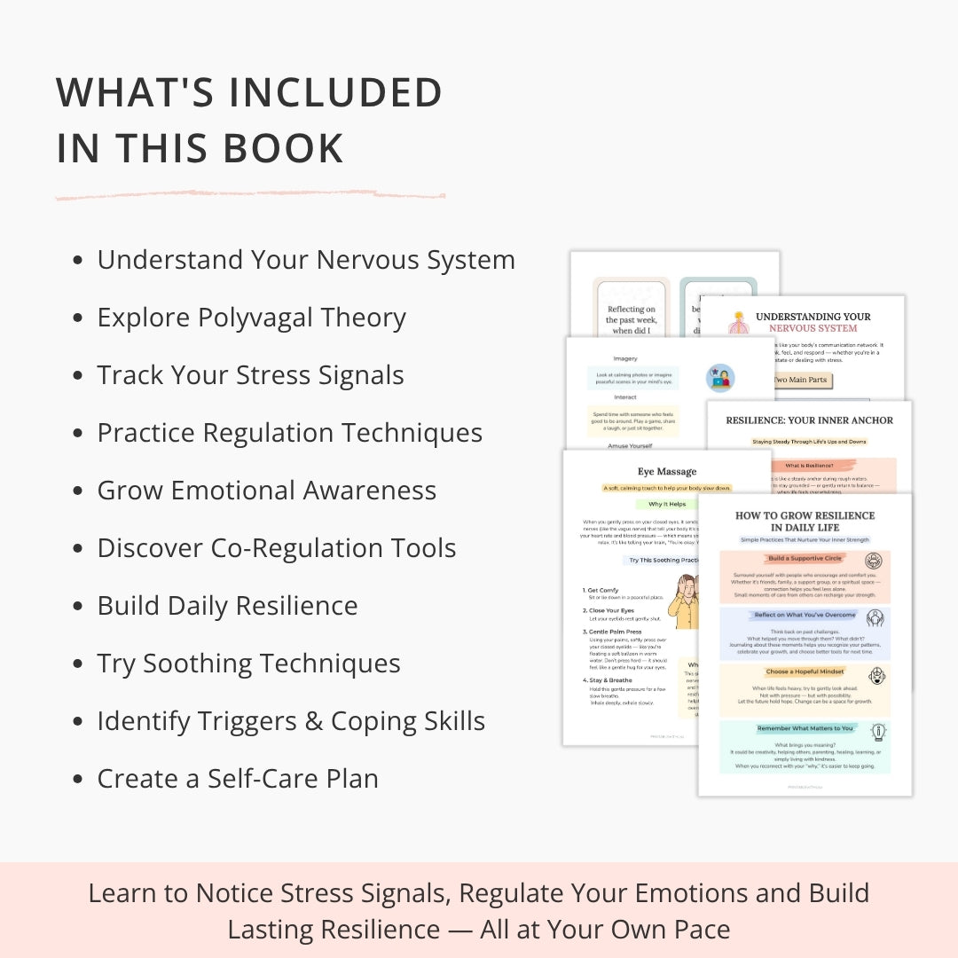 Nervous System Regulation Workbook, Somatic Exercise Polyvagal Theory Ladder Vagus Vagal Nerve Therapy Techniques Worksheets Co-regulation