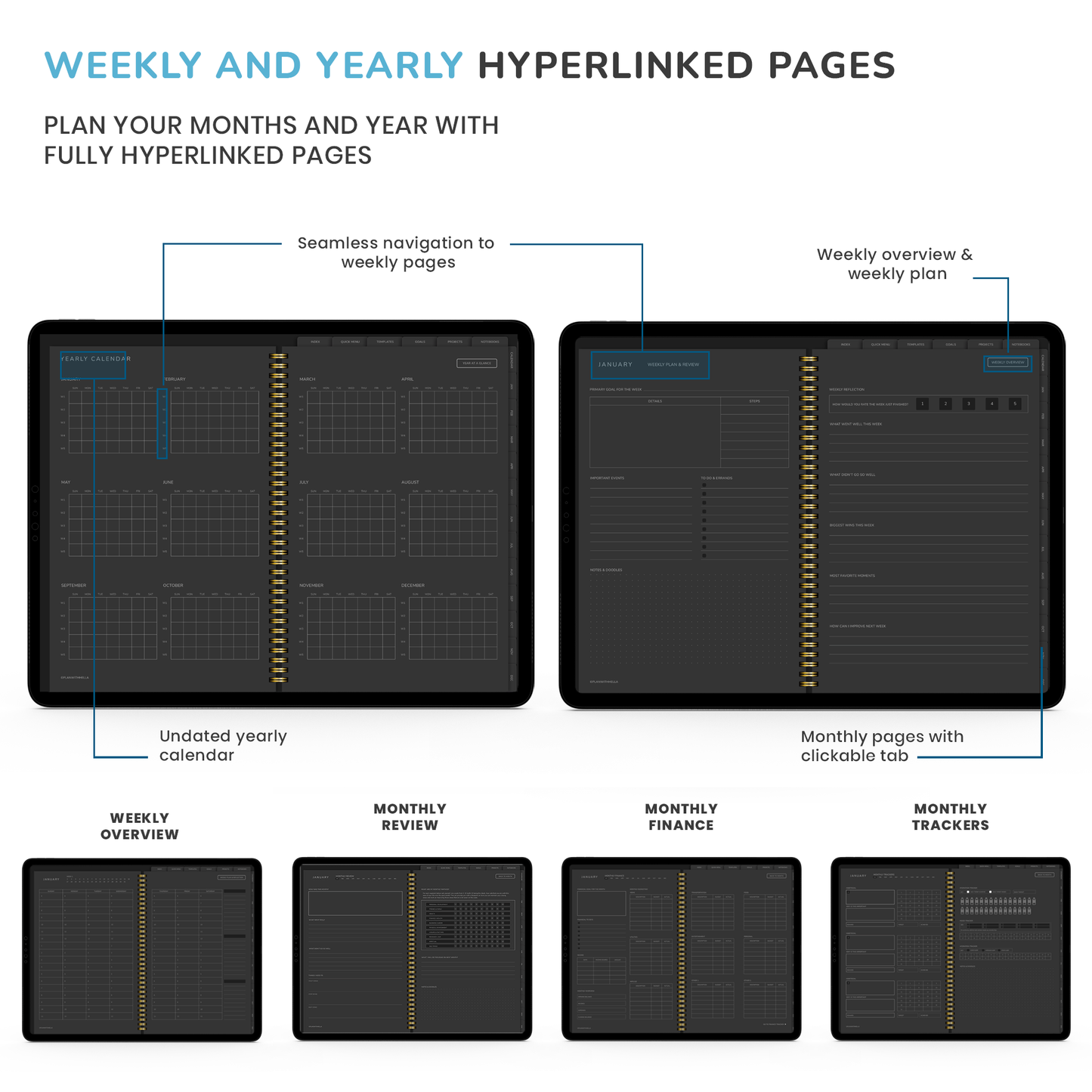 Dark Mode Digital Planner, Goodnotes Planner, iPad Planner, Notability Planner, Dated Digital Planner, 2023 2024 Undated Planner