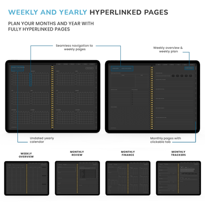 Dark Mode Digital Planner, Goodnotes Planner, iPad Planner, Notability Planner, Dated Digital Planner, 2023 2024 Undated Planner