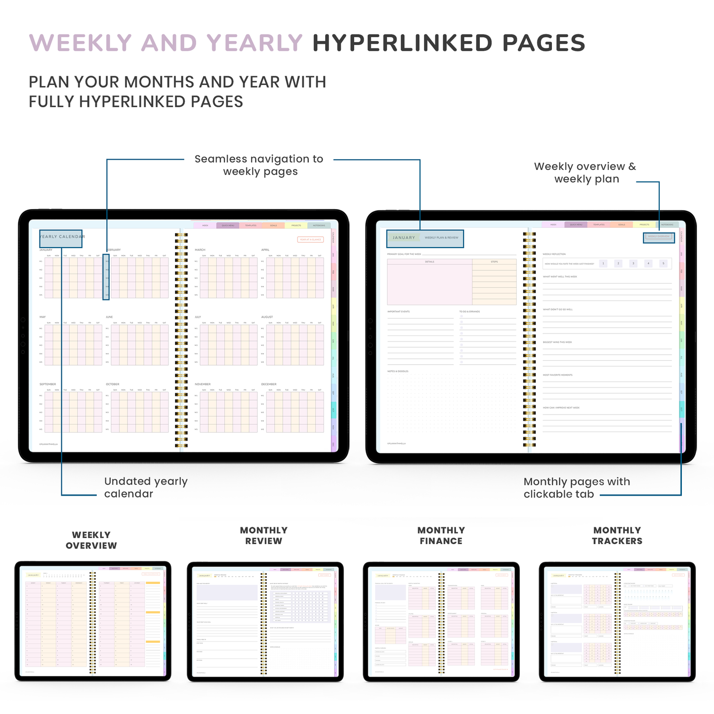 Digital Planner, Goodnotes Planner, iPad Planner, Notability Planner, Dated Digital Planner, 2023 2024 Undated Planner - RAINBOW