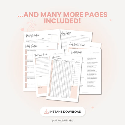 Gratitude Journal Printable Bundle, Wellness Planner, Mindfulness Journal, Self Care Planner, Manifest Your Dreams, Law of Attraction