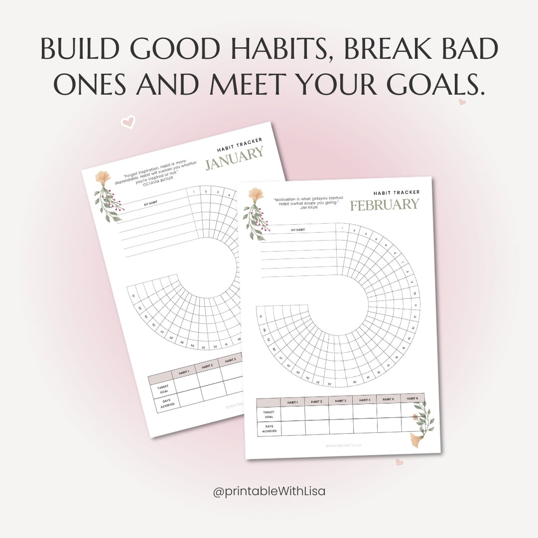 Circle Daily Habit Tracker – 12-Month Watercolor Habit Planner for Goal Tracking