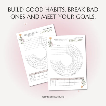 Circle Daily Habit Tracker – 12-Month Watercolor Habit Planner for Goal Tracking