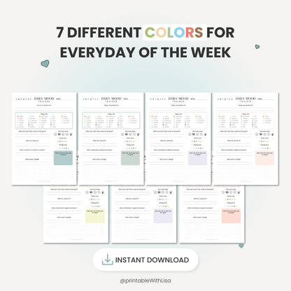 Daily Mood Tracker Printable, Self Care Journal, Mood Journal, Mental Health Tracker, Anxiety Tracker