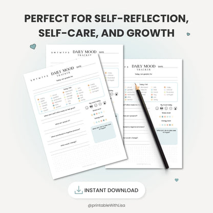 Daily Mood Tracker Printable, Self Care Journal, Mood Journal, Mental Health Tracker, Anxiety Tracker