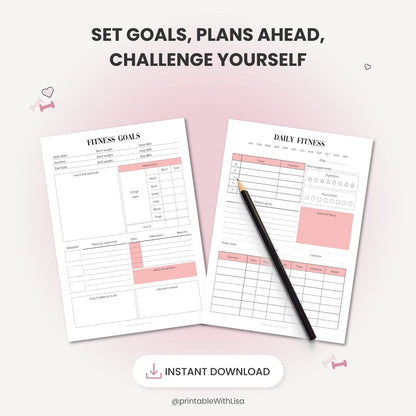 Fitness Planner Bundle Printable, Workout Planner, Weekly Fitness, Weight Loss Tracker, Daily Fitness, Letter