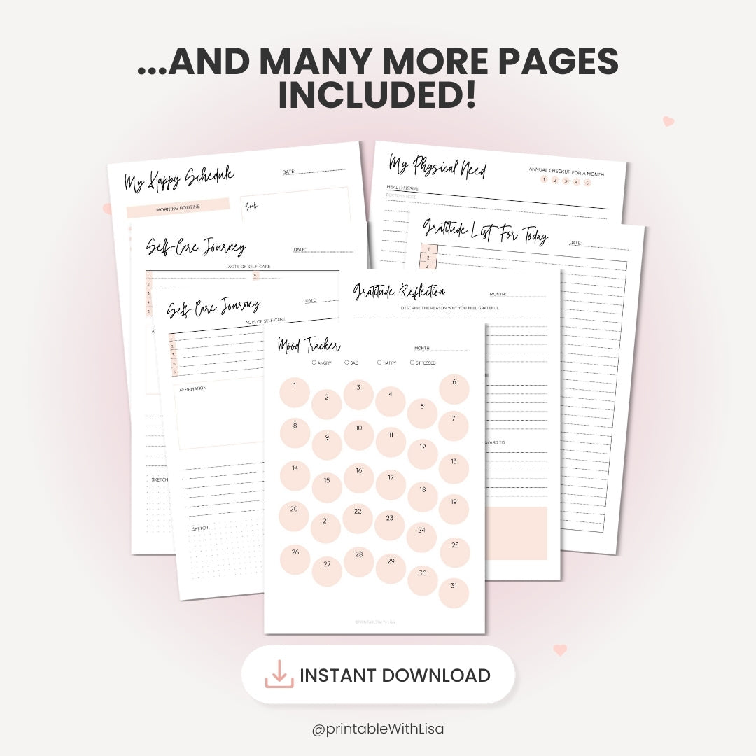 Self-Care Planner Printable, Self Love Worksheet, Self-Love Journal, Mental Health Worksheet