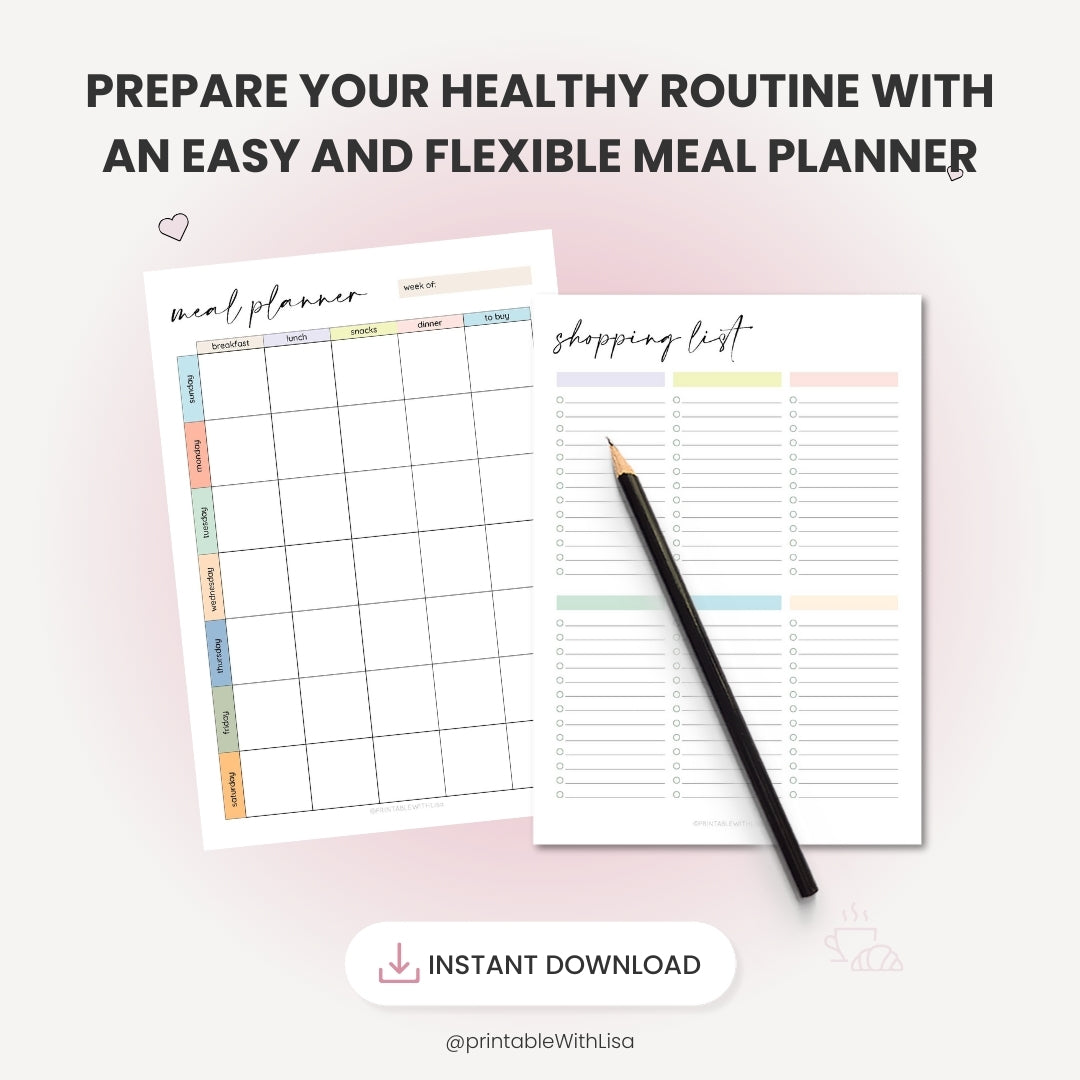 Meal Planner Printable, Meal Tracker, Food Journal