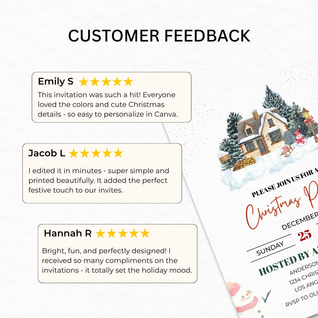 Cozy Christmas Party Invitation Template – Winter Cottage Holiday Invite