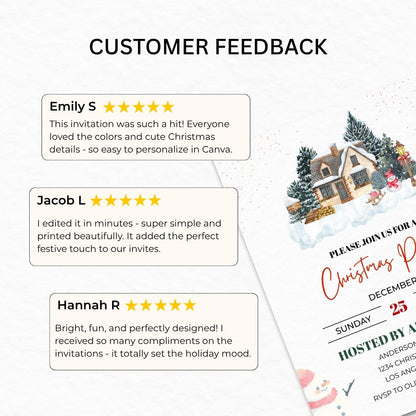 Cozy Christmas Party Invitation Template – Winter Cottage Holiday Invite