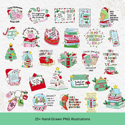 Christmas Bookish PNG Bundle – Cozy Book Lover Clipart Set