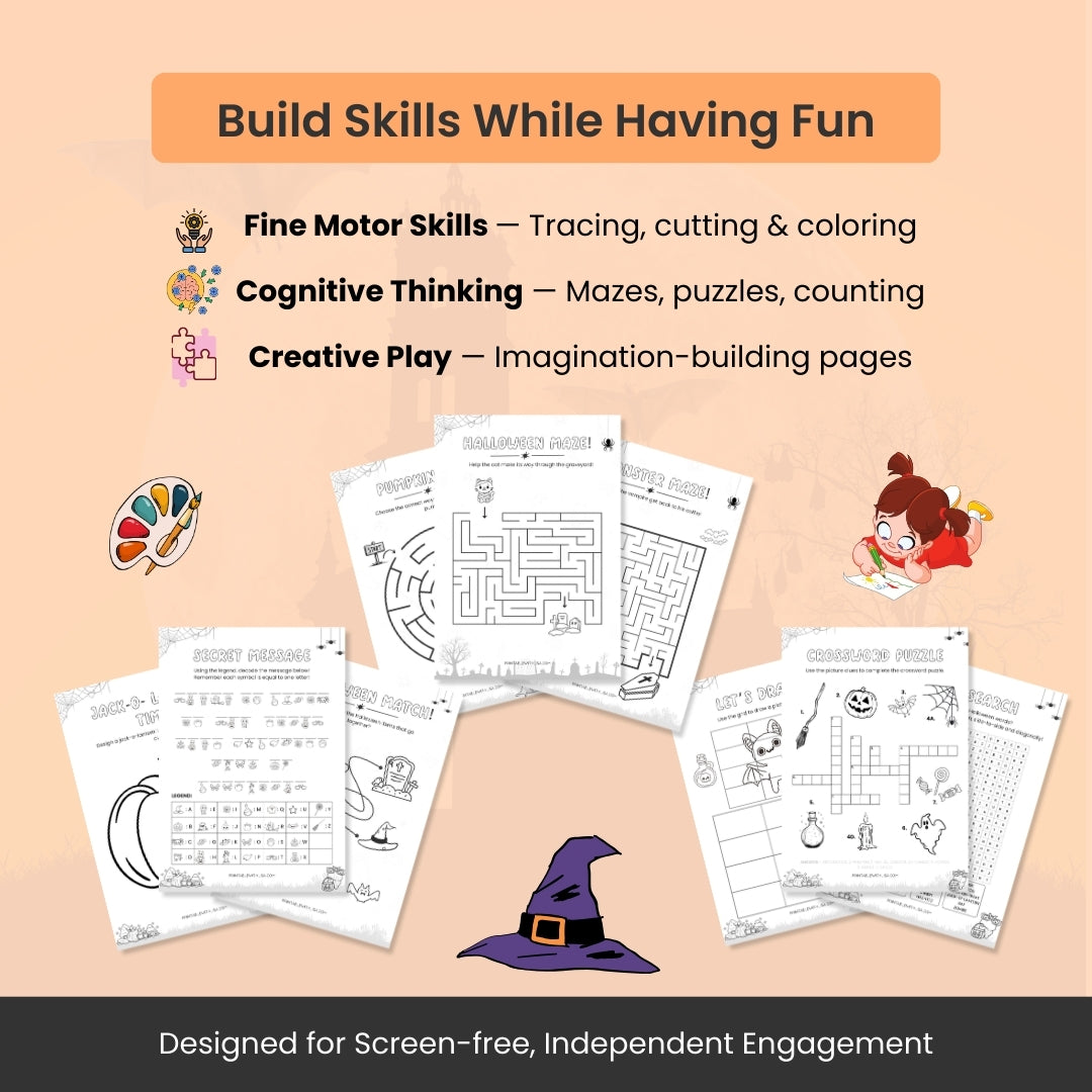 Halloween Activity & Coloring Bundle for Kids – 55+ Fun Learning Pages