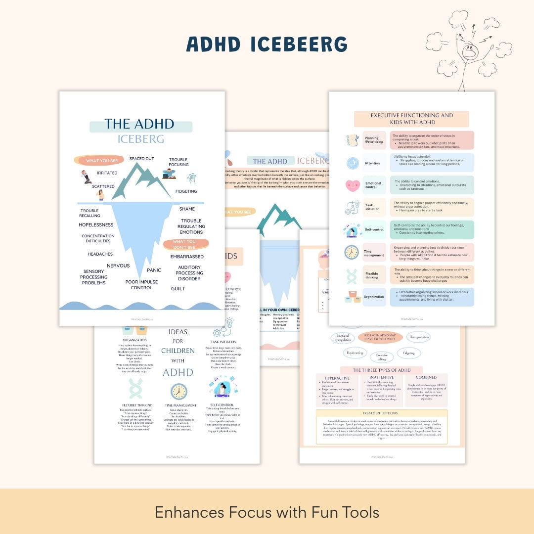 ADHD Executive Functioning Worksheet Bundle for Kids & Teens | Emotional Regulation, Time Management & Focus Tools (130+ Pages)