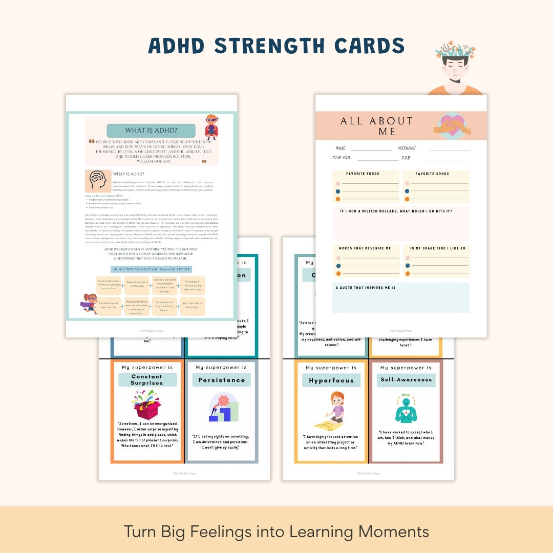 ADHD Executive Functioning Worksheet Bundle for Kids & Teens | Emotional Regulation, Time Management & Focus Tools (130+ Pages)