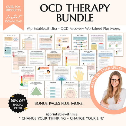 OCD Therapy Worksheets | OCD Tracker and Journal Pages | OCD Management Solutions | Self-Care Workbook Printable