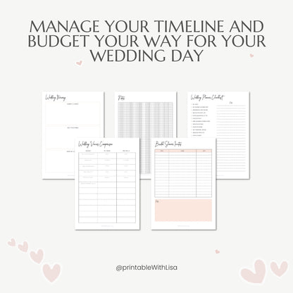 Wedding Planner | 34 Page Printable Wedding Organizer for Bride & Groom, Checklist, Budget & Timeline