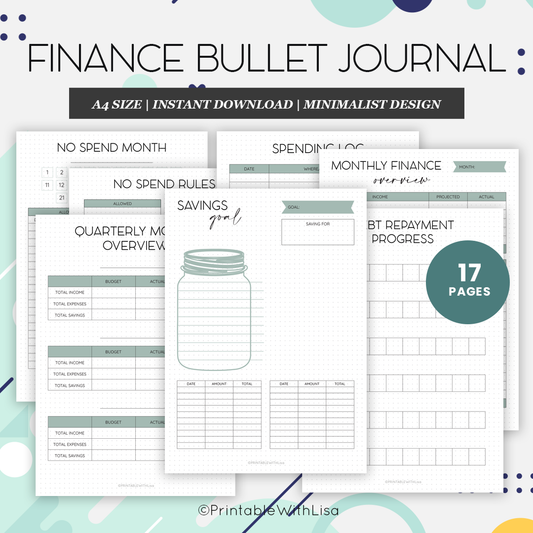 Bullet Journal, Finance, Savings, Bill Tracker, Debt Snowball, Savings Jar, Printable BUJO