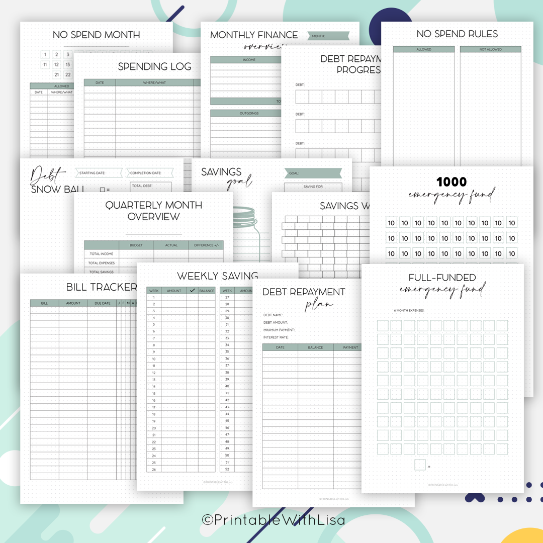 Bullet Journal, Finance, Savings, Bill Tracker, Debt Snowball, Savings Jar, Printable BUJO