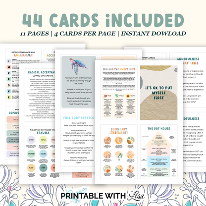 DBT Coping Skills Flash Cards | 44 Printable Therapy Cards for Anxiety, Emotional Regulation & Mindfulness
