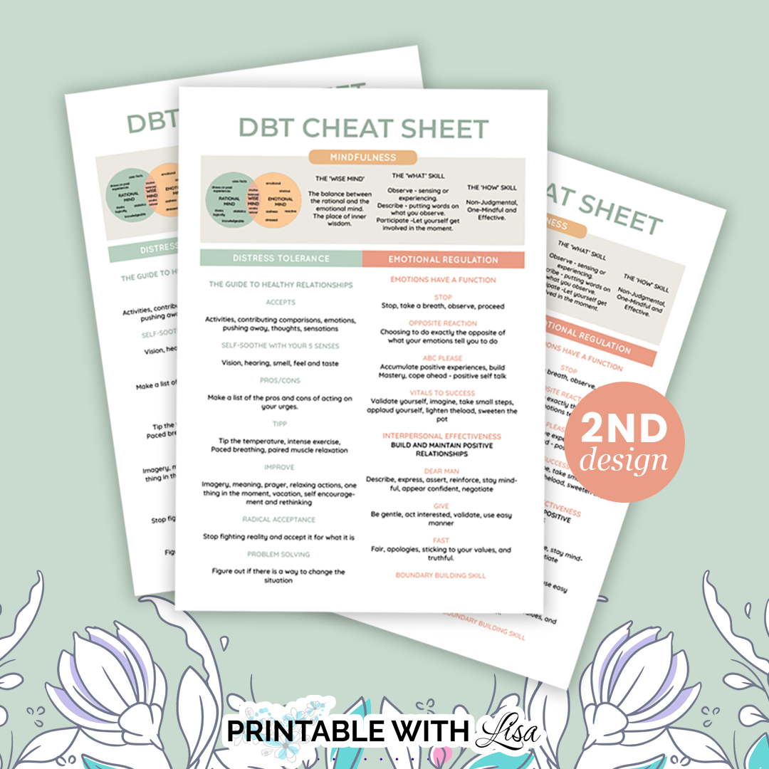 DBT Cheat Sheet - DBT skills - DBT coping skills therapy