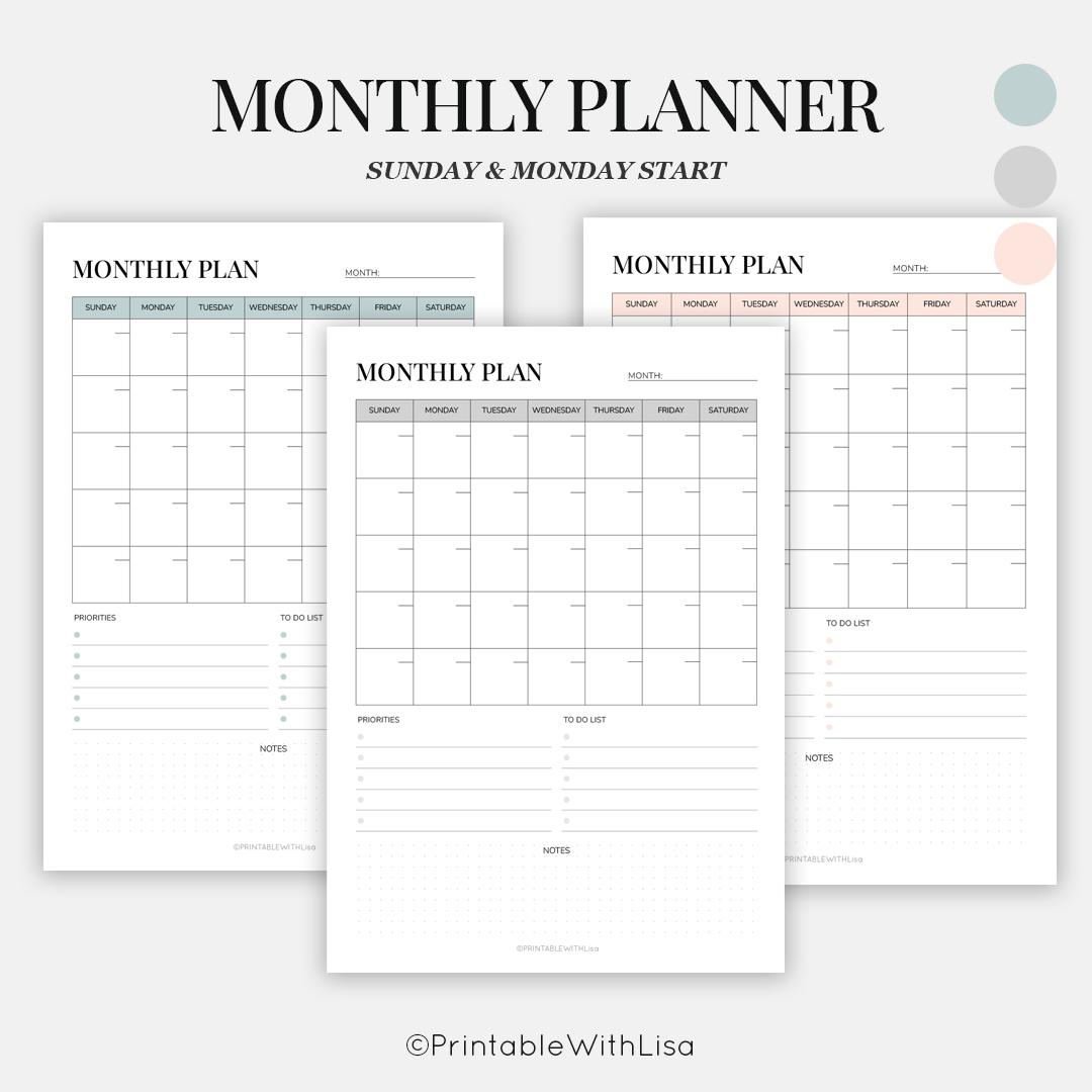 Daily Planner, Weekly Planner, Monthly Planner, Printable planner set