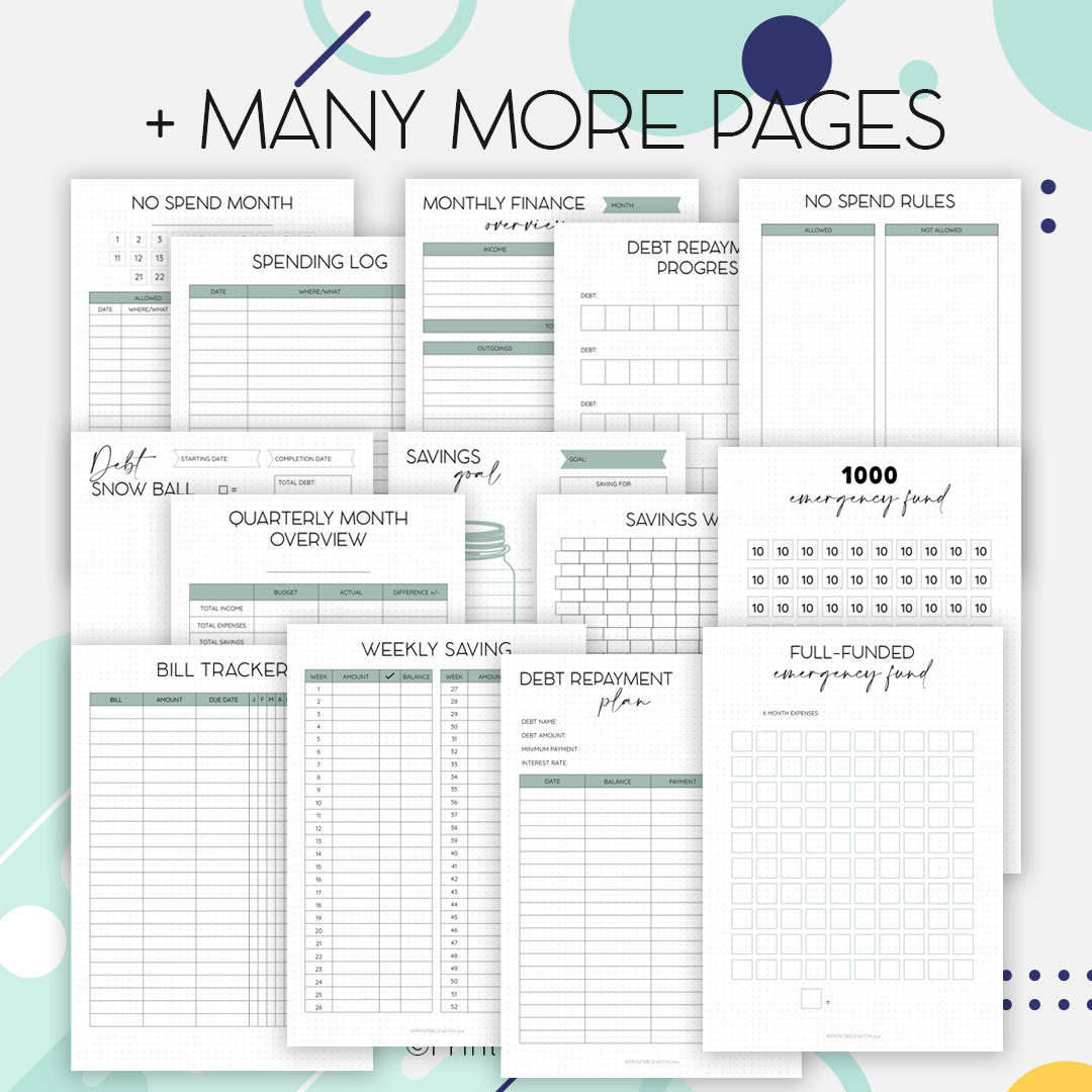 Bullet Journal, Finance, Savings, Bill Tracker, Debt Snowball, Savings Jar, Printable BUJO