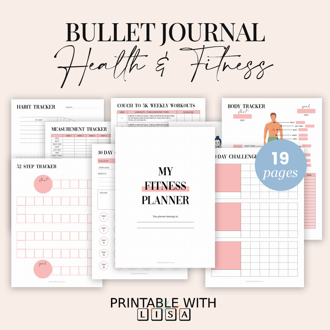 Bullet Journal Printable- Health and Fitness Planner - Dotted Grid - BUJO