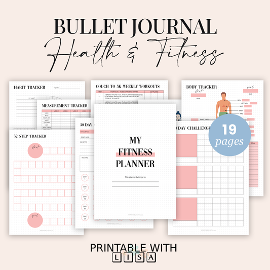Bullet Journal Printable- Health and Fitness Planner - Dotted Grid - BUJO