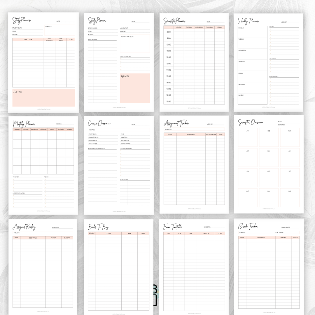 Student Planner Printable - Organizer for Study, Assignments & Time Management