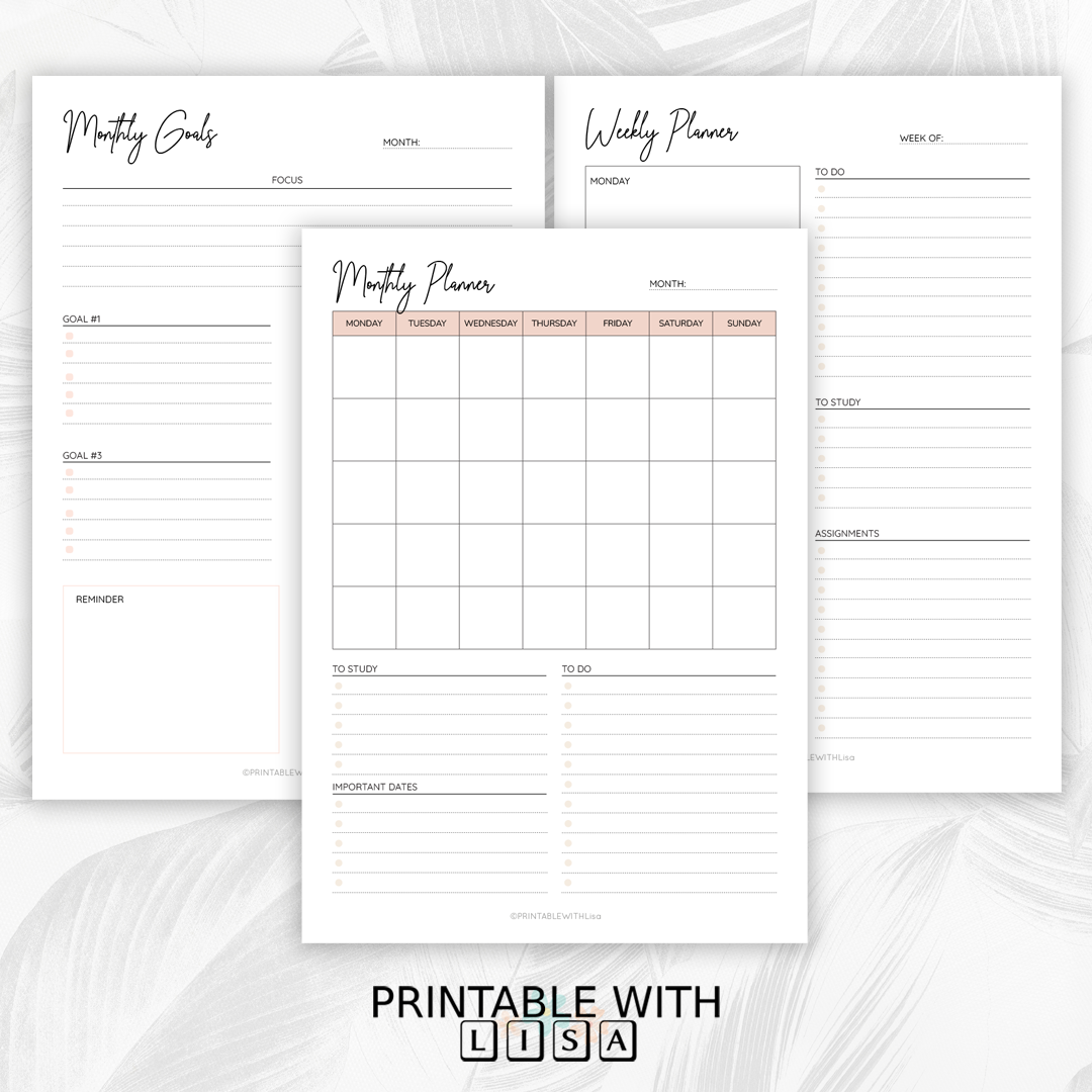 Student Planner Printable - Organizer for Study, Assignments & Time Management