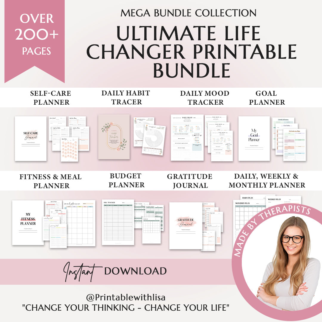Ultimate Life Changer Printable Bundle - 9-in-1 Printable Set for Self-Care, Budget, Fitness, Goals, and More (200+ Pages) - PRINTABLEWITHLisa